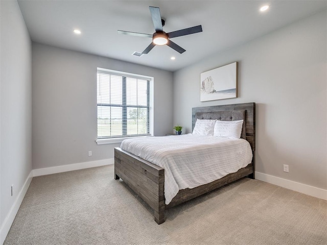 3241 E 171st St, Bixby, OK 74008 - bedroom featuring recessed lighting, baseboards, light colored carpet, and ceiling fan
