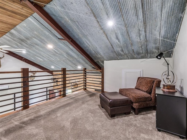 3241 E 171st St, Bixby, OK 74008 - living area with carpet, a ceiling fan, recessed lighting, and lofted ceiling