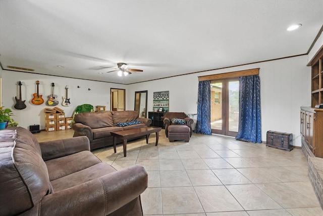 3926 Briarcrest Dr, Norman, OK 73072 - living room featuring ceiling fan and light tile patterned floors