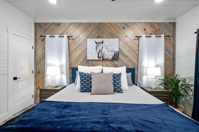 48 Cedar Hills Trl, Broken Bow, OK 74728 - bedroom featuring wooden walls and recessed lighting