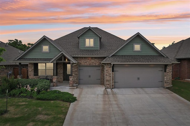 8400 Poplar Dr, Edmond, OK 73034 - craftsman inspired home with a shingled roof, concrete driveway, brick siding, and a garage