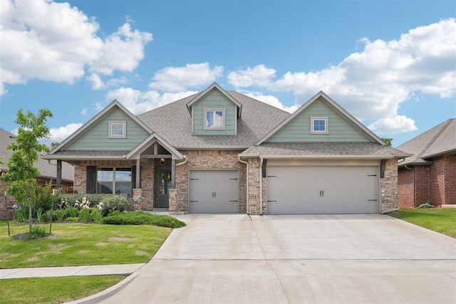 8400 Poplar Dr, Edmond, OK 73034 - craftsman-style house featuring concrete driveway, a front yard, a shingled roof, and brick siding