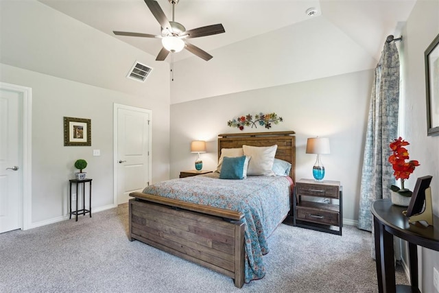 8400 Poplar Dr, Edmond, OK 73034 - carpeted bedroom featuring lofted ceiling and ceiling fan
