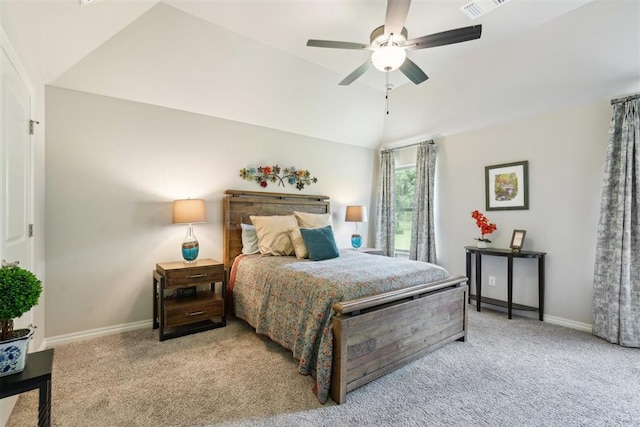 8400 Poplar Dr, Edmond, OK 73034 - carpeted bedroom featuring lofted ceiling and a ceiling fan