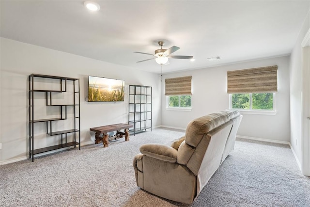 8400 Poplar Dr, Edmond, OK 73034 - living area with carpet and ceiling fan