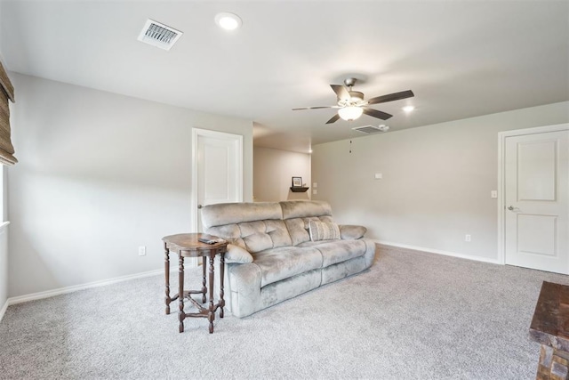 8400 Poplar Dr, Edmond, OK 73034 - carpeted living area featuring a ceiling fan and recessed lighting