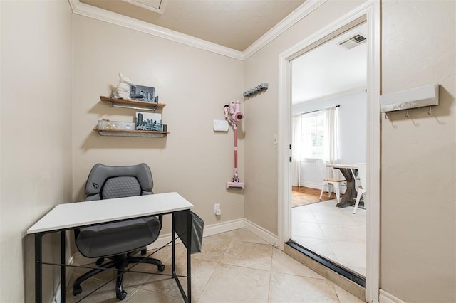 2728 Kerry Ln, Oklahoma City, OK 73120 - home office with light tile patterned flooring and crown molding