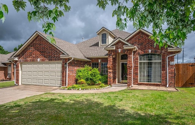 2105 SW 124th St, Oklahoma City, OK 73170 - traditional home with brick siding, a garage, driveway, and a shingled roof