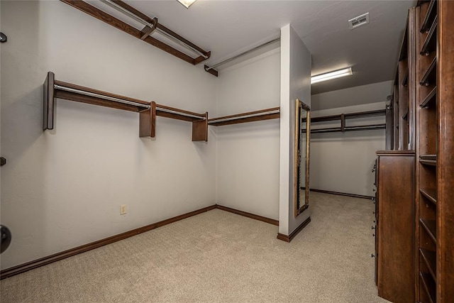 spacious closet featuring light carpet