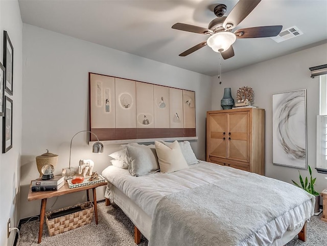 bedroom featuring carpet floors and ceiling fan