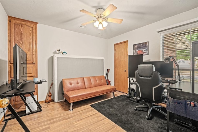 8109 Dawn Cir, Oklahoma City, OK 73135 - office featuring light wood-style floors, ceiling fan, and baseboards