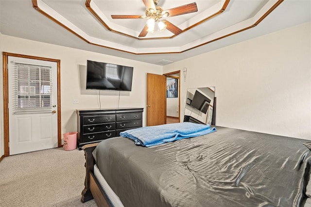 8109 Dawn Cir, Oklahoma City, OK 73135 - carpeted bedroom with a raised ceiling and ceiling fan