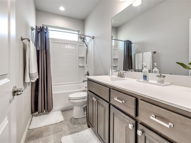 10301 NW 25th St, Yukon, OK 73099 - bathroom with vanity, shower / bath combination with curtain, toilet, and baseboards