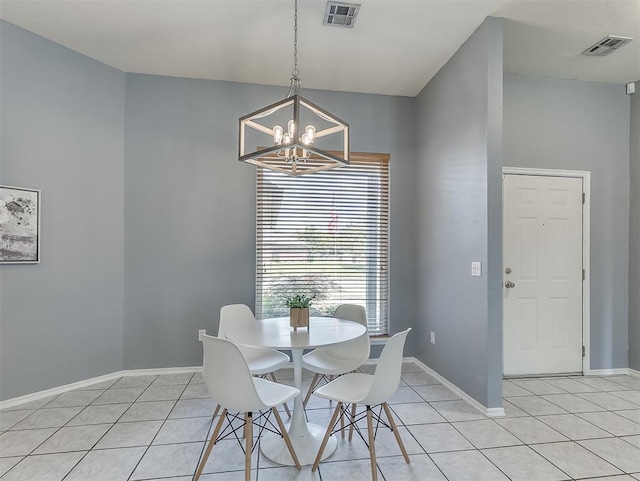 4900 Republic Dr, Oklahoma City, OK 73135 - dining space with light tile patterned floors, a chandelier, and baseboards