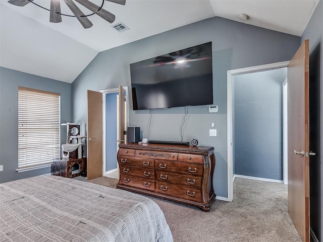 4900 Republic Dr, Oklahoma City, OK 73135 - bedroom featuring vaulted ceiling, carpet flooring, a ceiling fan, and baseboards