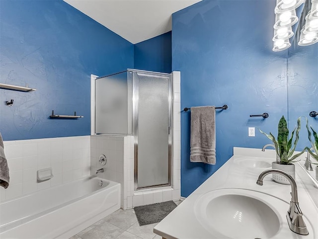 4900 Republic Dr, Oklahoma City, OK 73135 - bathroom featuring a shower stall, a garden tub, and double vanity