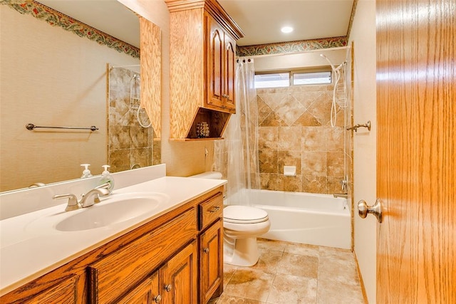 5608 Bent Creek Dr, Oklahoma City, OK 73135 - full bath with vanity, toilet, and shower / bathtub combination with curtain