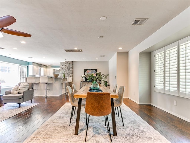 6709 Reed Dr, Oklahoma City, OK 73116 - dining room featuring hardwood / wood-style floors, baseboards, a ceiling fan, and recessed lighting