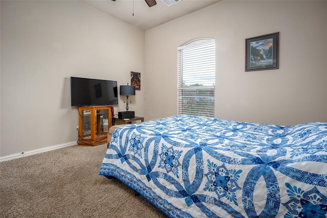 708 Carol Ann Pl, Moore, OK 73160 - bedroom featuring carpet flooring, baseboards, and vaulted ceiling