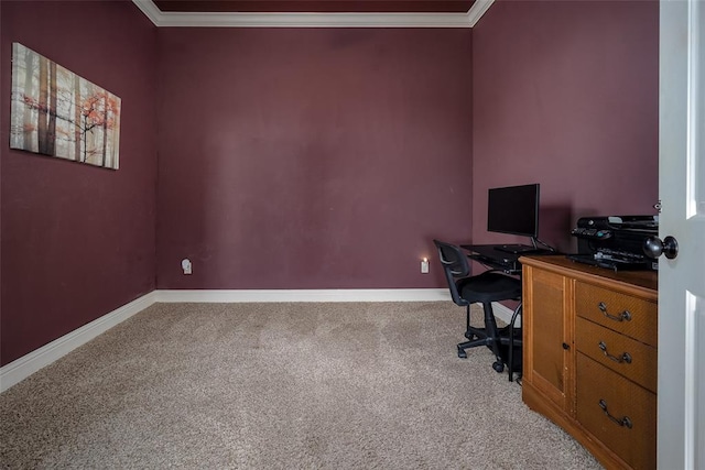 708 Carol Ann Pl, Moore, OK 73160 - carpeted office space featuring baseboards and ornamental molding