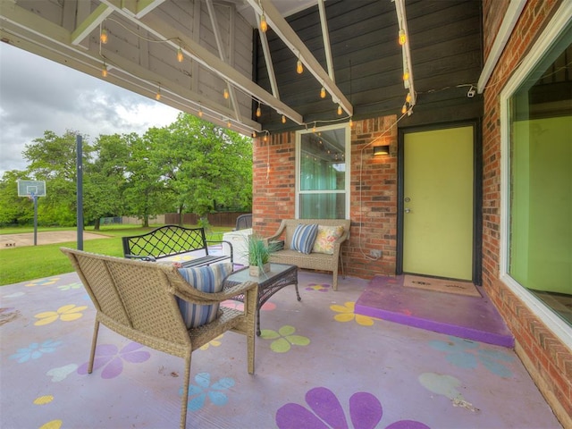 6401 Saddleback Dr, Oklahoma City, OK 73150 - view of patio featuring an outdoor living space