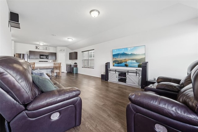 living room with dark wood-style flooring