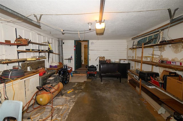 garage with a garage door opener