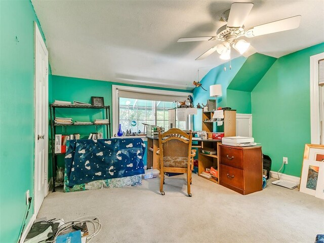 2321 Cashion Pl, Oklahoma City, OK 73112 - home office featuring a ceiling fan, carpet floors, and baseboards