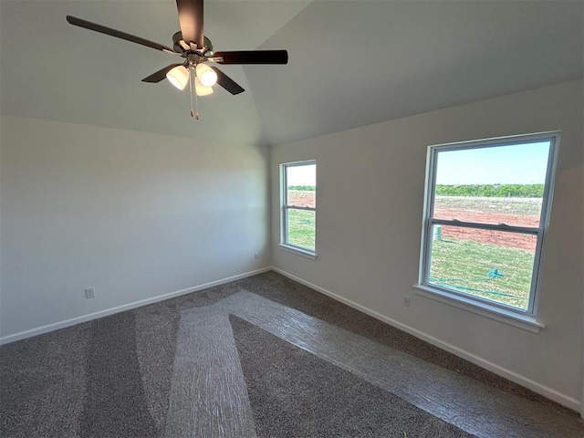 2933 NW 196th Pl, Edmond, OK 73012 - unfurnished room featuring lofted ceiling, carpet, baseboards, and ceiling fan