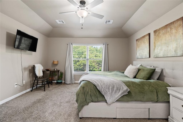 2803 Redwood Ct, Newcastle, OK 73065 - carpeted bedroom with vaulted ceiling, baseboards, and ceiling fan