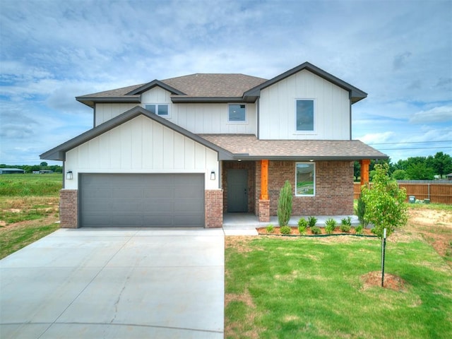929 SE 16th Ter, Newcastle, OK 73065 - view of front of house with brick siding, concrete driveway, an attached garage, roof with shingles, and a porch