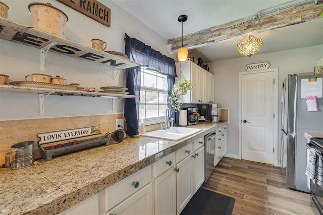2316 E 68th St, Stillwater, OK 74074 - kitchen with tile countertops, stainless steel dishwasher, white cabinetry, a sink, and tasteful backsplash