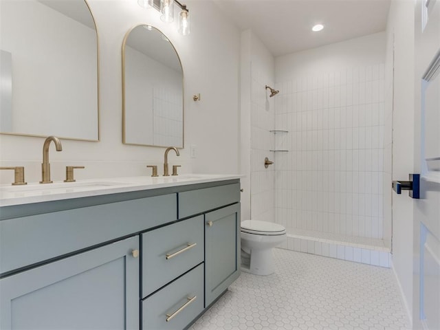2812 Shoreridge Ave Unit 2812, Norman, OK 73072 - full bath with toilet, a tile shower, double vanity, tile patterned floors, and recessed lighting