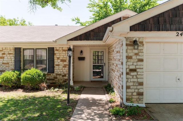 2424 Ashley Dr, The Village, OK 73120 - doorway to property with stone siding and an attached garage