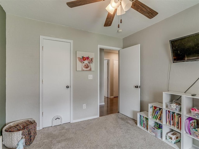 2009 Astoria Dr, Moore, OK 73160 - game room with carpet flooring, a ceiling fan, and baseboards