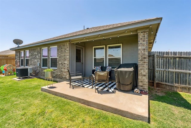 3432 Piney River Dr, Yukon, OK 73099 - rear view of house featuring central AC, a patio area, and stucco siding