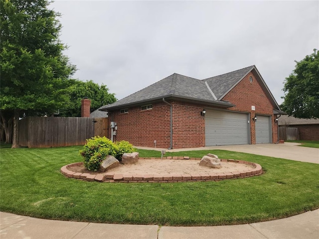 11301 Brockton Pl, Oklahoma City, OK 73162 - view of side of home with brick siding, an attached garage, concrete driveway, and a shingled roof