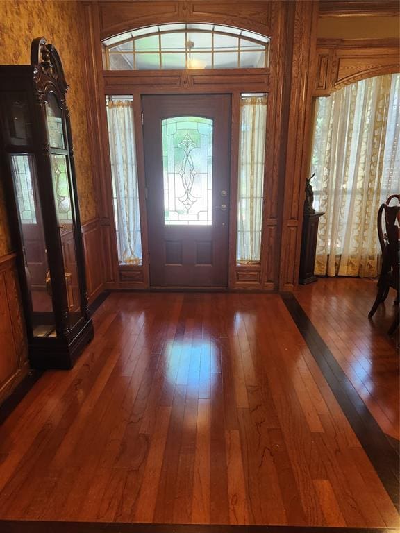 11301 Brockton Pl, Oklahoma City, OK 73162 - entrance foyer featuring hardwood / wood-style floors and wainscoting
