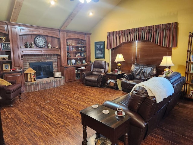 11301 Brockton Pl, Oklahoma City, OK 73162 - living area featuring wood finished floors, a fireplace, and a ceiling fan