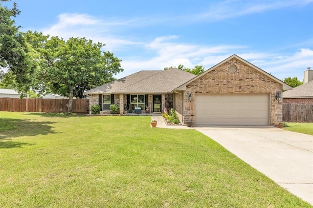8701 Long Spur Trl, Edmond, OK 73034 - ranch-style home with a garage, driveway, brick siding, and a shingled roof
