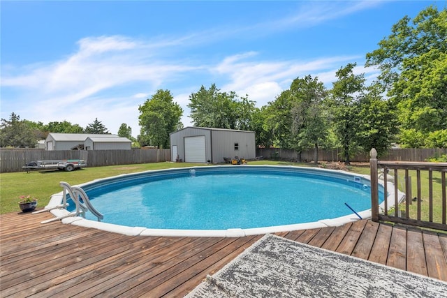 8701 Long Spur Trl, Edmond, OK 73034 - view of pool with an outdoor structure and a wooden deck