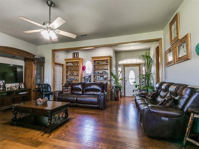 9315 Fendrych Dr, Oklahoma City, OK 73165 - living area featuring a ceiling fan and wood-type flooring