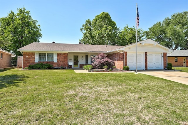 5708 NW 87th St, Oklahoma City, OK 73132 - ranch-style home with a garage, driveway, brick siding, and a front yard