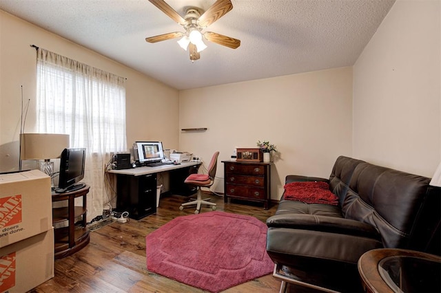 5708 NW 87th St, Oklahoma City, OK 73132 - office with ceiling fan, dark wood-type flooring, and a textured ceiling