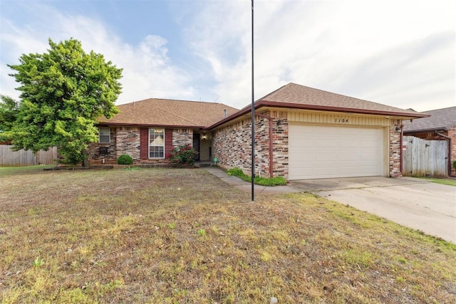 1104 Cedar Hill Pl, Oklahoma City, OK 73110 - ranch-style house featuring a garage, concrete driveway, brick siding, and a shingled roof