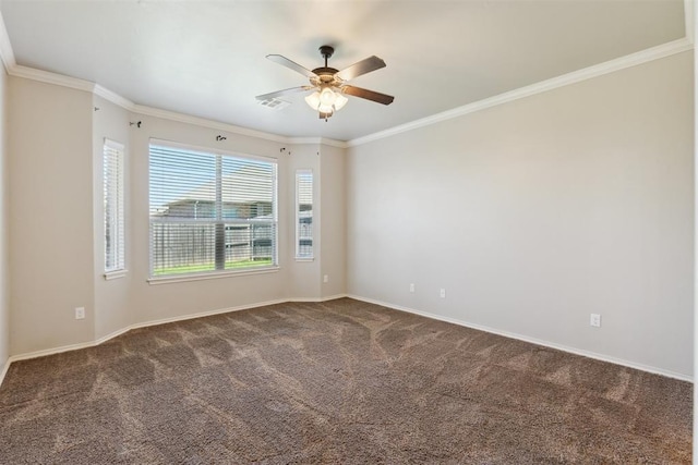 8345 NW 137th St, Oklahoma City, OK 73142 - carpeted spare room with ornamental molding, ceiling fan, and baseboards