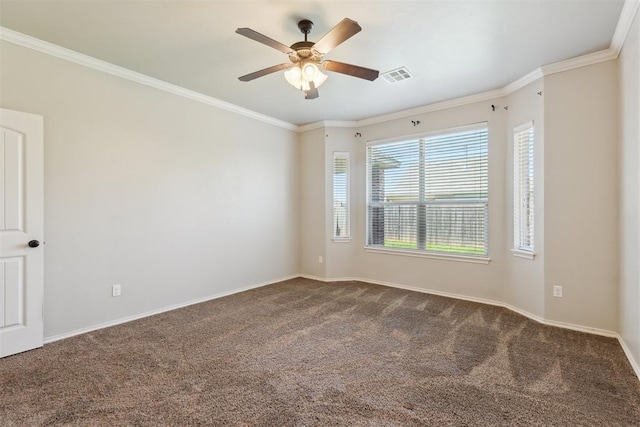 8345 NW 137th St, Oklahoma City, OK 73142 - carpeted empty room featuring a ceiling fan, ornamental molding, and baseboards