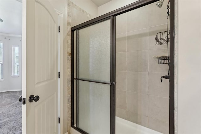 8345 NW 137th St, Oklahoma City, OK 73142 - full bath featuring a stall shower and crown molding