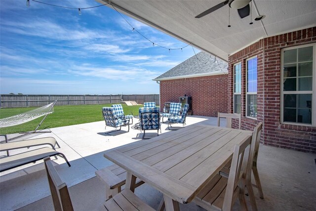271 Taylam Rd, Goldsby, OK 73093 - view of patio featuring outdoor dining space, a ceiling fan, and an outdoor hangout area