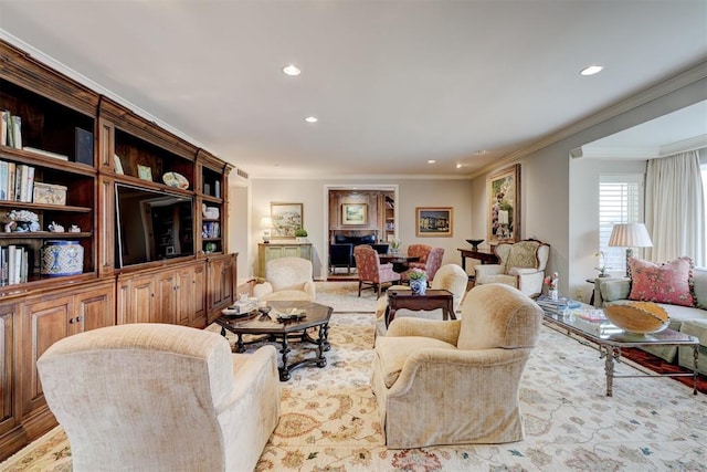 1114 Sherwood Ln Unit B-2, Nichols Hills, OK 73116 - living area featuring ornamental molding and recessed lighting